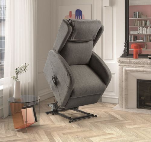 Fauteuil sur roulettes de relaxation et releveur électrique 2 moteurs tissu Vikola - Photo n°3; ?>