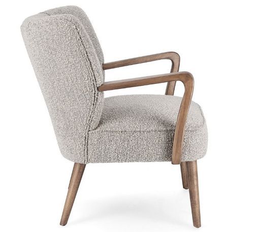 Fauteuil tissu gris effet laine et bois de hévéa Ritaz - Photo n°3; ?>