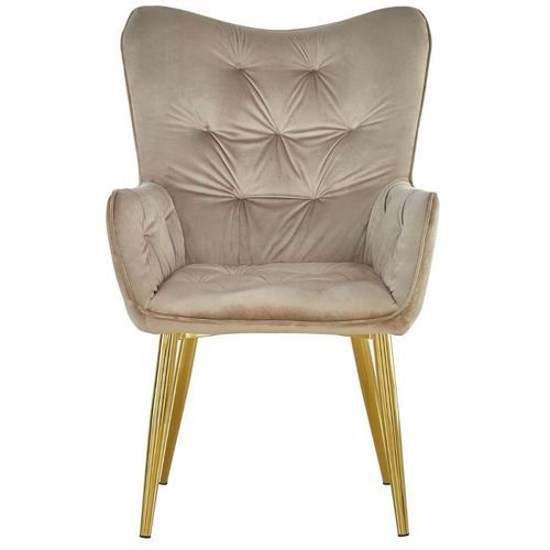 Fauteuil velours beige et pieds métal doré Micyma - Photo n°2; ?>