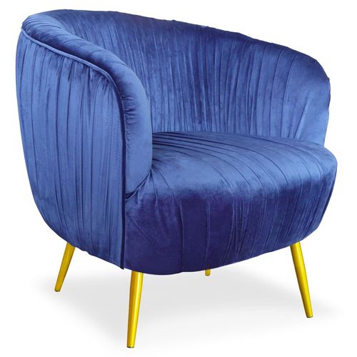 Fauteuil velours bleu et pieds métal doré Boras - Photo n°2; ?>