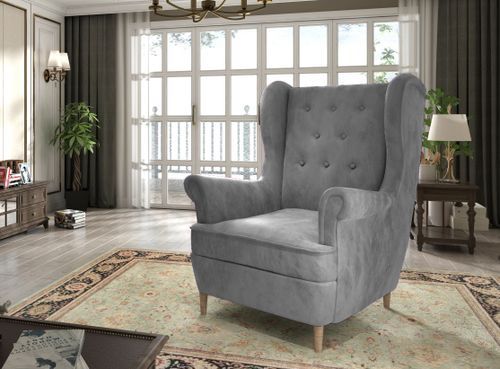 Fauteuil velours gris capitonné Lizzi 85 cm - Photo n°2; ?>