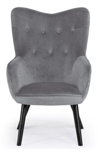 Fauteuil velours gris et pieds bois noir Kallyr - Photo n°2; ?>