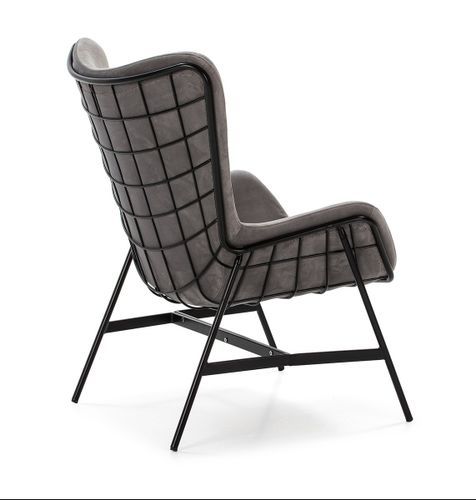 Fauteuil velours gris et pieds métal noir Lyra - Photo n°2; ?>