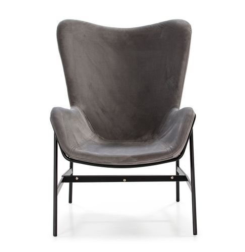 Fauteuil velours gris et pieds métal noir Lyra - Photo n°3; ?>