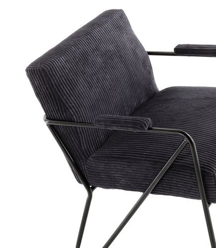 Fauteuil velours noir et pieds métal anthracite Apach - Photo n°3; ?>