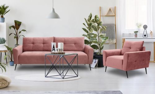 Fauteuil velours rose et pieds métal noir Conel - Photo n°3; ?>