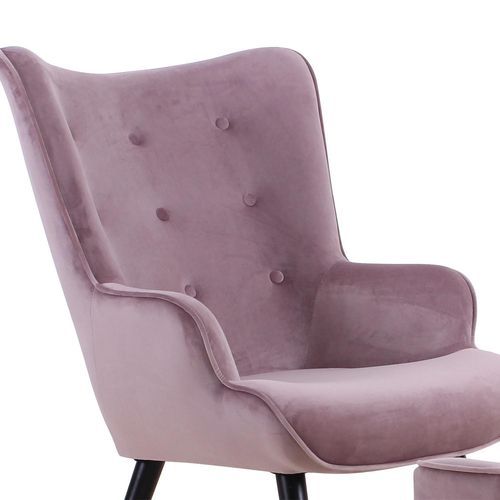 Fauteuil velours rose scandinave avec repose pieds Sonia - Photo n°2; ?>