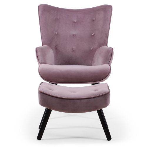 Fauteuil velours rose scandinave avec repose pieds Sonia - Photo n°3; ?>