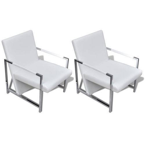 Fauteuils 2 pcs avec cadre chromé Blanc Similicuir - Photo n°2; ?>