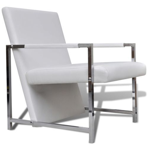 Fauteuils 2 pcs avec cadre chromé Blanc Similicuir - Photo n°3; ?>