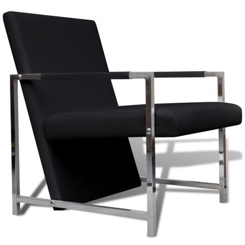 Fauteuils 2 pcs avec cadre chromé Noir Similicuir - Photo n°3; ?>