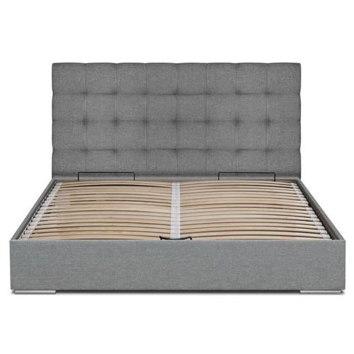 FINLANDEK Lit coffre adulte ORVO avec sommier contemporain en bois massif gris avec pieds en métal chromé - l 140 x L 190 cm - Photo n°2; ?>