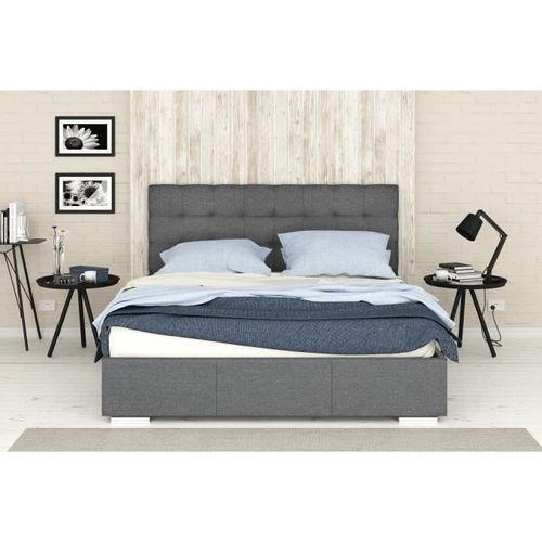 FINLANDEK Lit coffre adulte ORVO avec sommier contemporain en bois massif gris avec pieds en métal chromé - l 140 x L 190 cm - Photo n°3; ?>