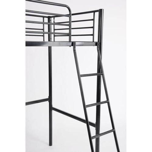 Lit mezzanine enfant LEIJONA avec sommier - Style contemporain - En tubes d'acier laqués époxy noir - L 200 x P 98 cm - Photo n°3; ?>