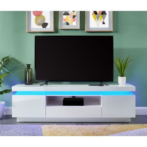 FLASH Meuble TV avec LED contemporain blanc laqué brillant - L 165 cm - Photo n°3; ?>