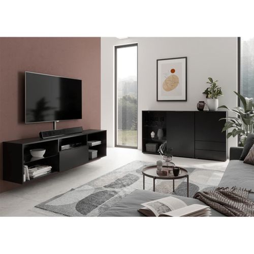 FMD Meuble TV 153,5x31,7x52 cm noir - Photo n°2; ?>