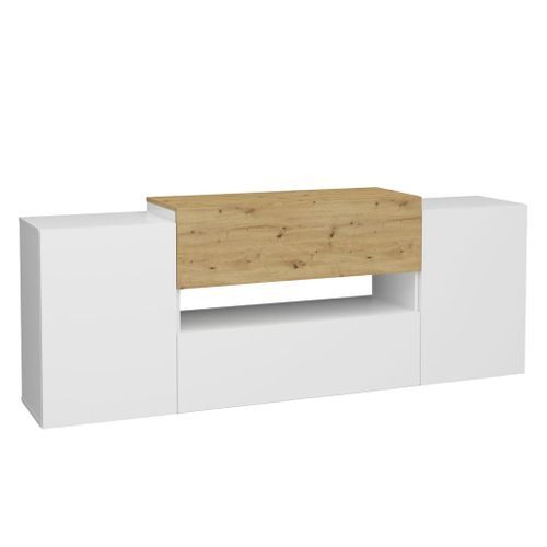 FMD Meuble TV/Hi-Fi 182x33x70,2 cm Blanc et chêne artisanal - Photo n°2; ?>