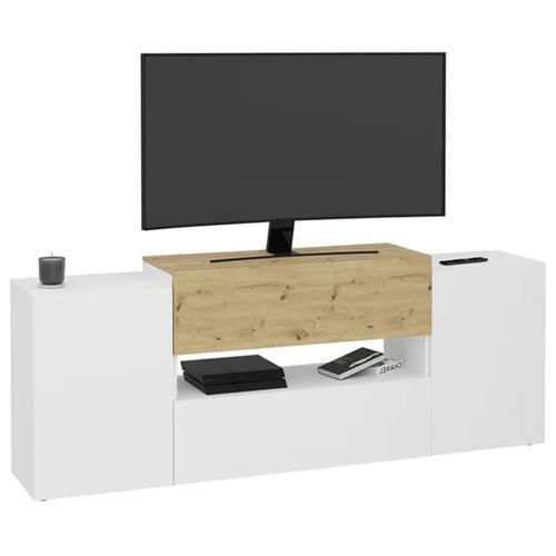 FMD Meuble TV/Hi-Fi 182x33x70,2 cm Blanc et chêne artisanal - Photo n°3; ?>