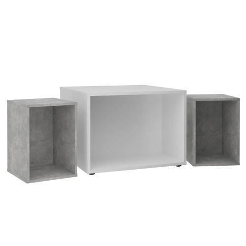 FMD Table basse avec 2 tables d'appoint 67,5x67,5x50 cm Blanc et béton - Photo n°2; ?>