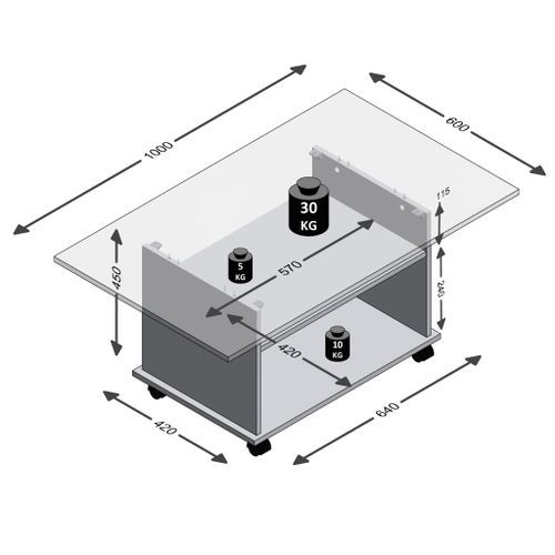 FMD Table basse avec roulettes Gris béton et blanc - Photo n°3; ?>