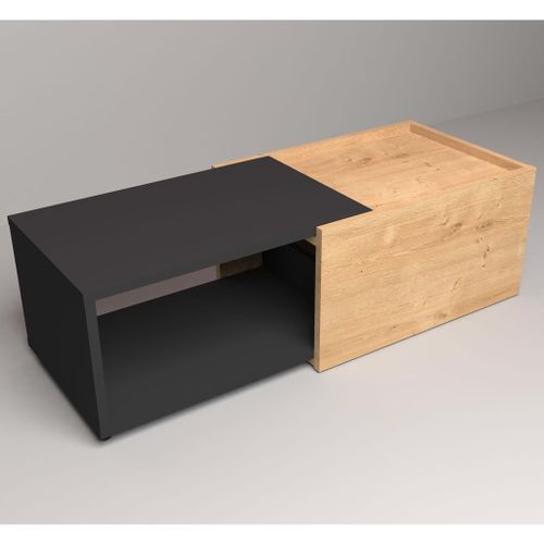 FMD Table basse extensible Chêne artisanal et noir - Photo n°3; ?>