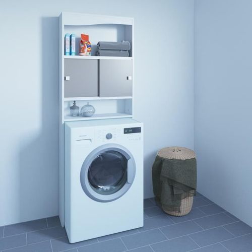 GALET Meuble WC ou machine a laver L 64 cm - Blanc et taupe mat - Photo n°3; ?>