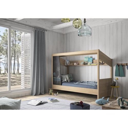 GAMI CABANE - Lit cabane - 90x200 cm - Décor chene et anthracite - L 207 x P 98 x H 157 cm - Photo n°2; ?>