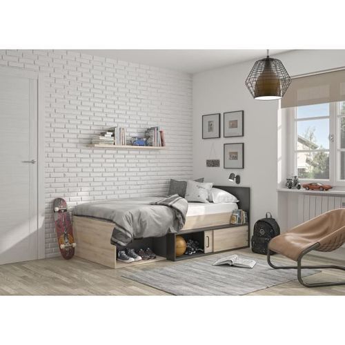 GAMI Erquy Lit Enfant Avec Rangement - Décor Chene Kronberg Clair Et Noir - 90 X 200 Cm 12 GAMI Erquy Lit enfant avec rangement - Décor Chene Kronberg clair et Noir - 90 x 200 cm - Photo n°2; ?>
