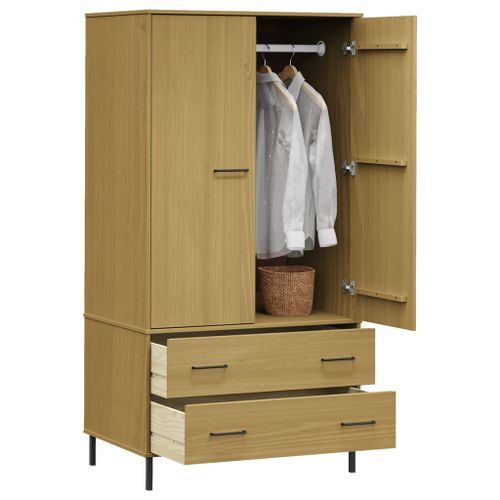 Garde-robe avec pieds en métal Marron 90x55x172,5 cm Bois OSLO - Photo n°3; ?>