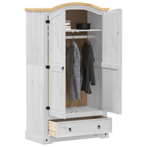 Garde-robe Corona blanc 102x52x186 cm bois de pin massif - Photo n°3; ?>