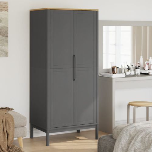 Garde-robe FLORO gris 77x53x171 cm bois massif de pin - Photo n°2; ?>