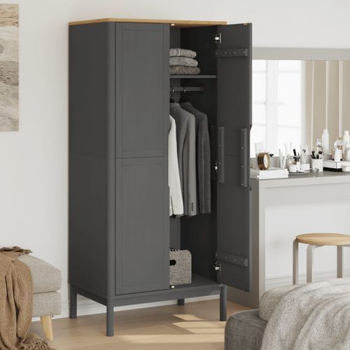 Garde-robe FLORO gris 77x53x171 cm bois massif de pin - Photo n°3; ?>