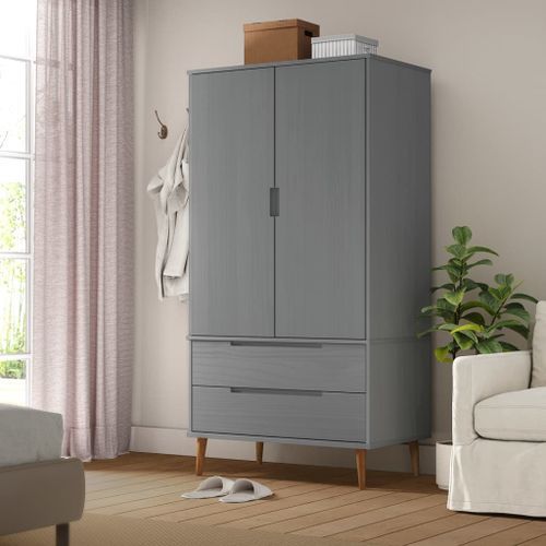 Garde-robe MOLDE Gris 90x55x175 cm Bois massif de pin - Photo n°2; ?>