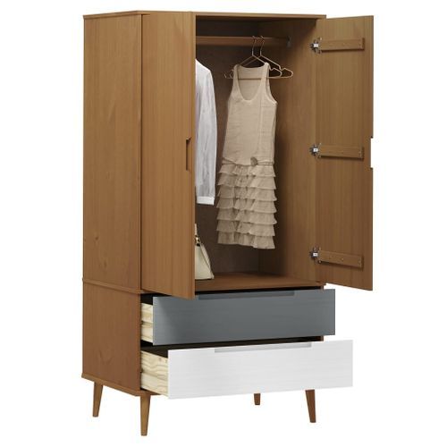 Garde-robe MOLDE Marron 90x55x175 cm Bois massif de pin - Photo n°3; ?>