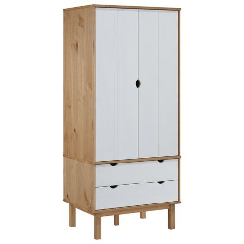 Garde-robe OTTA Marron et blanc 76,5x53x172 cm Bois massif pin - Photo n°2; ?>