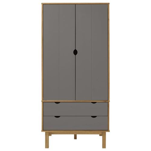 Garde-robe OTTA Marron et gris 76,5x53x172 cm Bois massif pin - Photo n°3; ?>