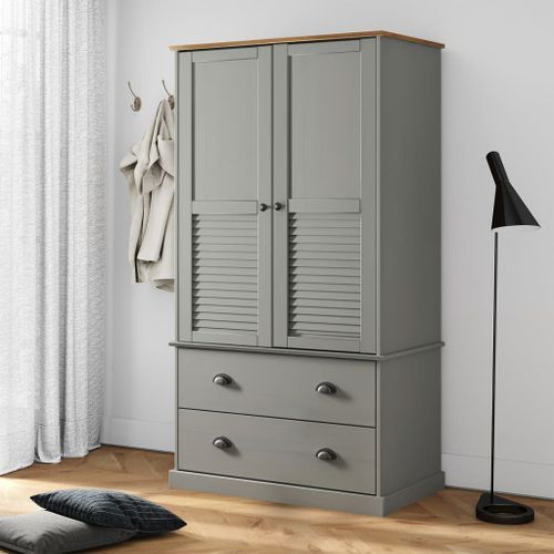 Garde-robe VIGO gris 90x55x176 cm bois massif de pin - Photo n°2; ?>