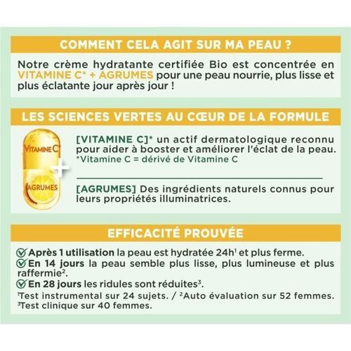 GARNIER Creme hydratante Bio éclat quotidien Vitamine C - 50 ml - Photo n°3; ?>