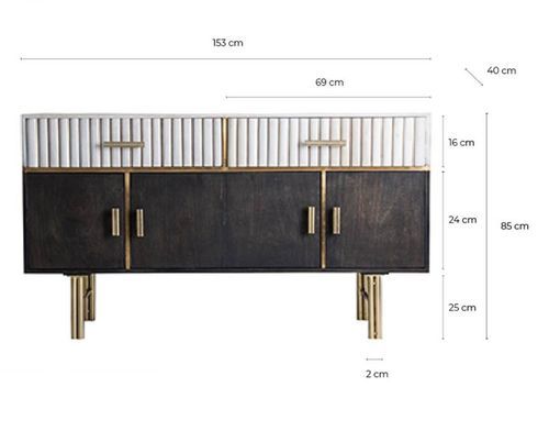 Buffet 4 portes 2 tiroirs manguier foncé marron et métal doré Gala 152 cm - Photo n°2; ?>