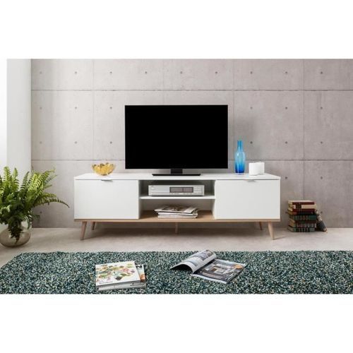 GÖTEBORG Meuble TV scandinave blanc - L 160 cm - Photo n°3; ?>