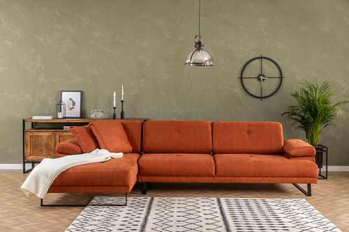 Grand canapé d'angle gauche tissu orange et métal noir Kustone 314 cm - Photo n°3; ?>