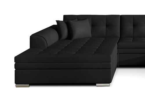 Grand canapé panoramique convertible simili cuir noir Vira 359 cm - Photo n°3; ?>