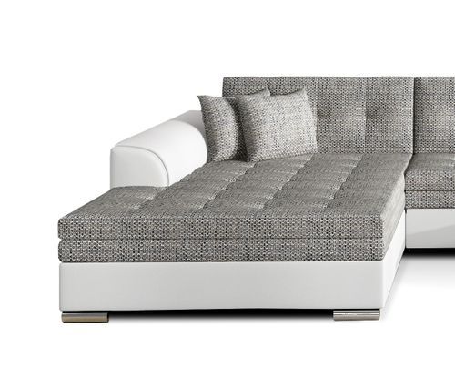 Grand canapé panoramique convertible tissu gris clair chiné et simili cuir blanc Vira 359 cm - Photo n°3; ?>