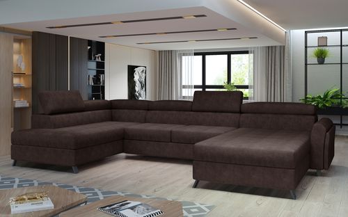 Grand canapé panoramique convertible tissu marron avec coffre Konba 370 cm - Photo n°2; ?>