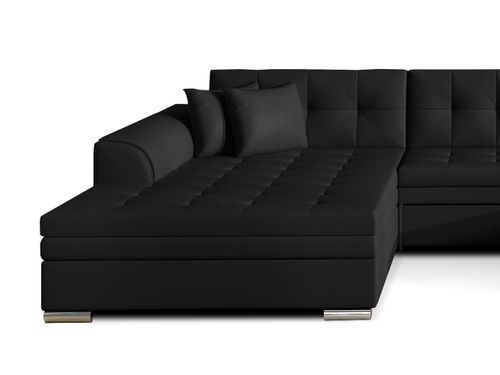 Grand canapé panoramique convertible tissu noir et simili cuir noir Vira 359 cm - Photo n°3; ?>