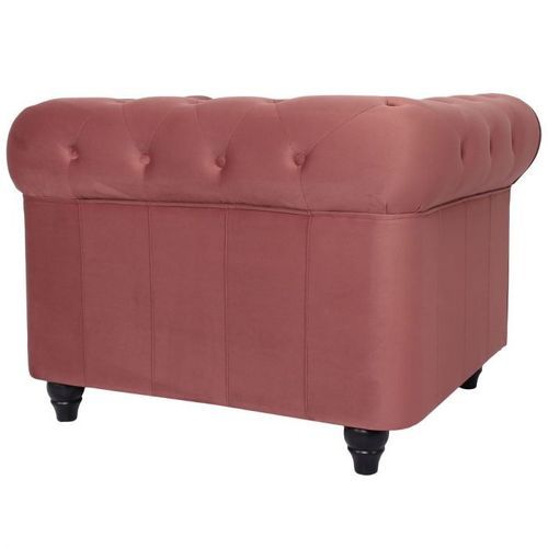 Grand fauteuil chesterfield velours rose Itish - Photo n°3; ?>