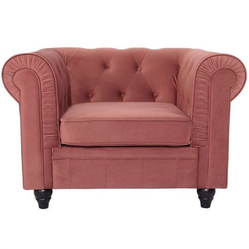 Grand fauteuil chesterfield velours rose Itish - Photo n°2; ?>