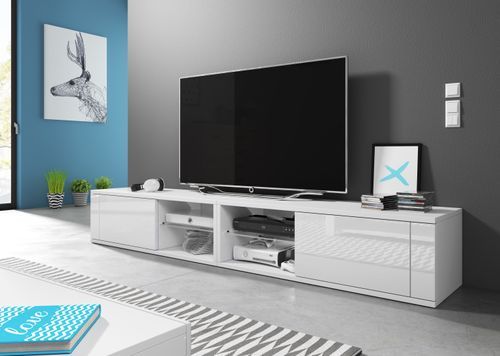 Grand meuble TV 2 portes blanc mat et blanc laqué Alka 200 cm - Photo n°2; ?>