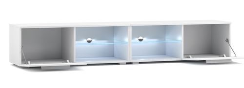 Grand meuble TV lumineux 2 portes blanc et blanc laqué Roxel 200 cm - Photo n°3; ?>
