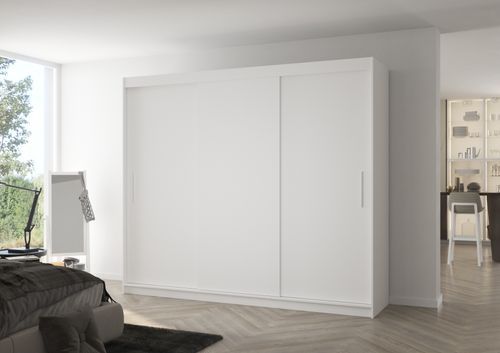 Grande armoire de chambre 3 portes coulissantes blanches Badoz 250 cm - Photo n°2; ?>